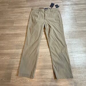 Marc Asher Men Olive Classic Fit Flat Front Stretch Travel Pants‎ 34x30